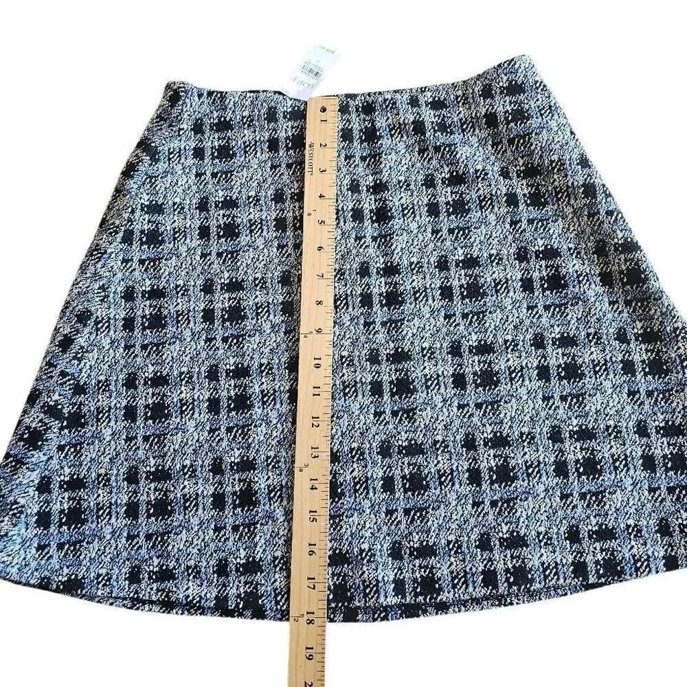 Loft womens Sz S blue black white plaid short skirt stretch waist new